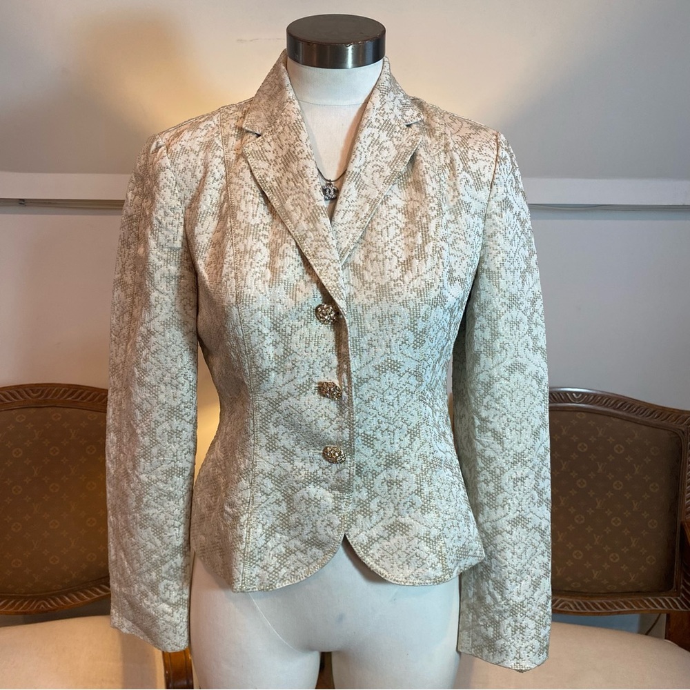 Vintage Y2K The Limited Cream Brocade Cropped Blazer Jacket Office Chic S